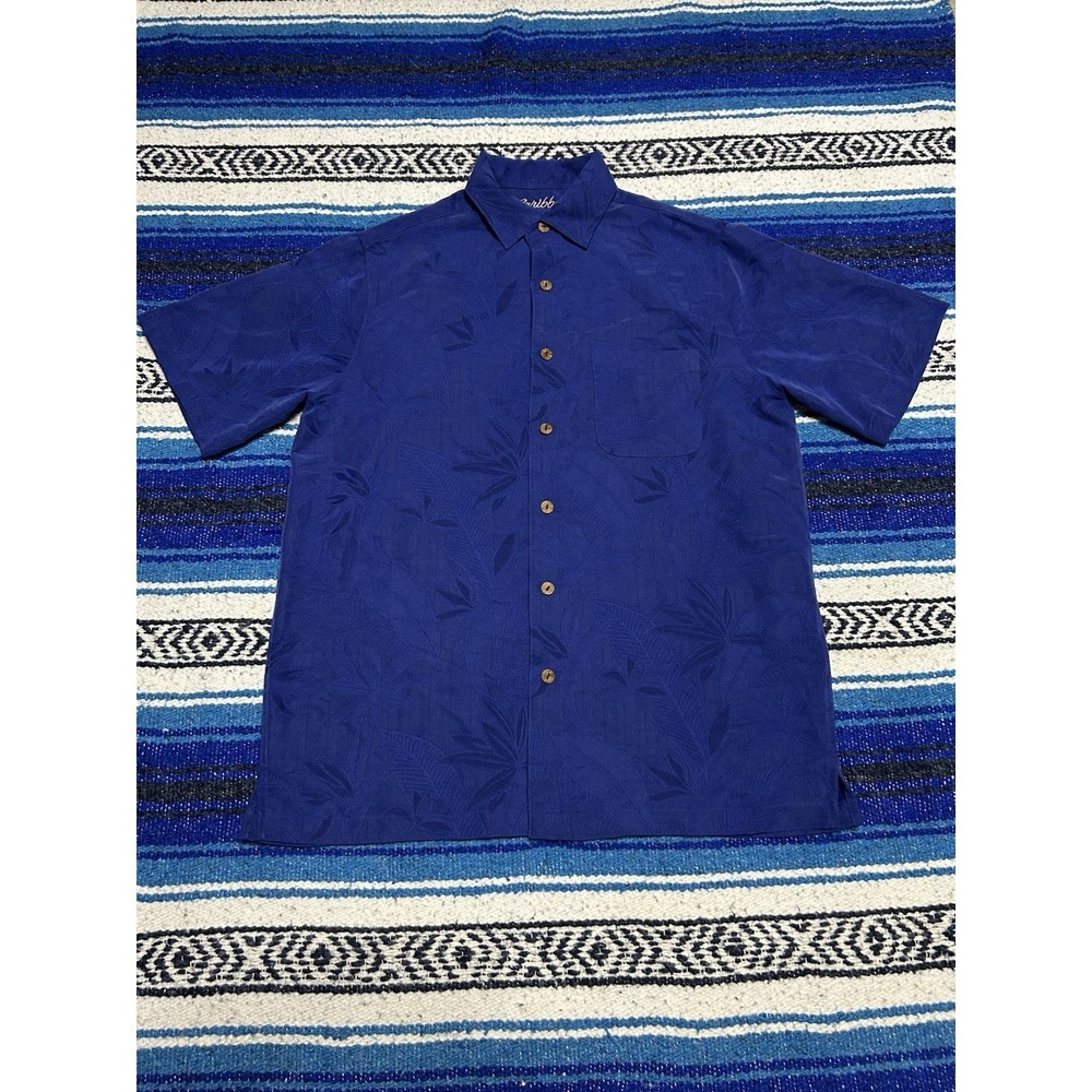 Caribbean Shirt Mens Medium Royal Blue Hawaiian Floral Camp Button Up Modal Surf
